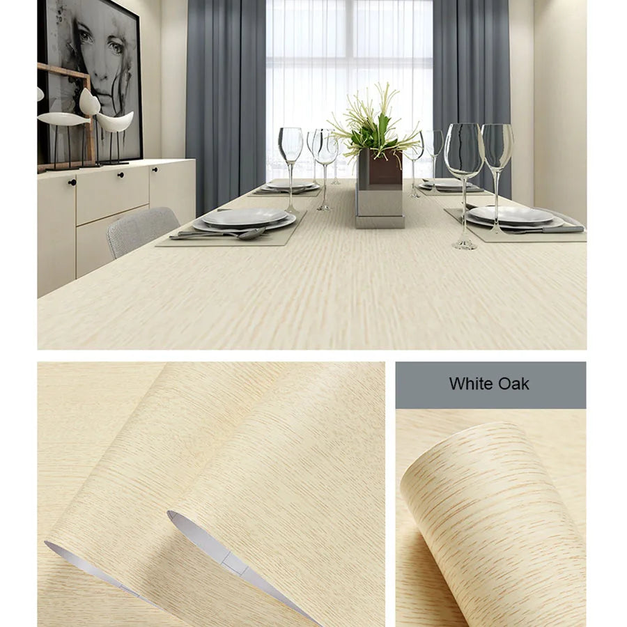 Self-Adhesive Wood Wallpaper White PVC Waterproof Decorative Film Kitchen Cabinet Bedroom Wardrobe Furniture Renovation Stickers