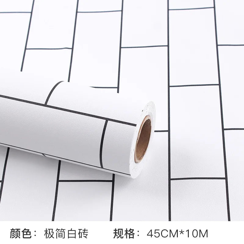 Self-Adhesive Wood Wallpaper White PVC Waterproof Decorative Film Kitchen Cabinet Bedroom Wardrobe Furniture Renovation Stickers