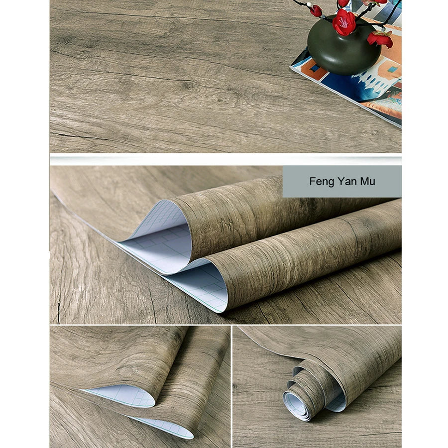 Self-Adhesive Wood Wallpaper White PVC Waterproof Decorative Film Kitchen Cabinet Bedroom Wardrobe Furniture Renovation Stickers