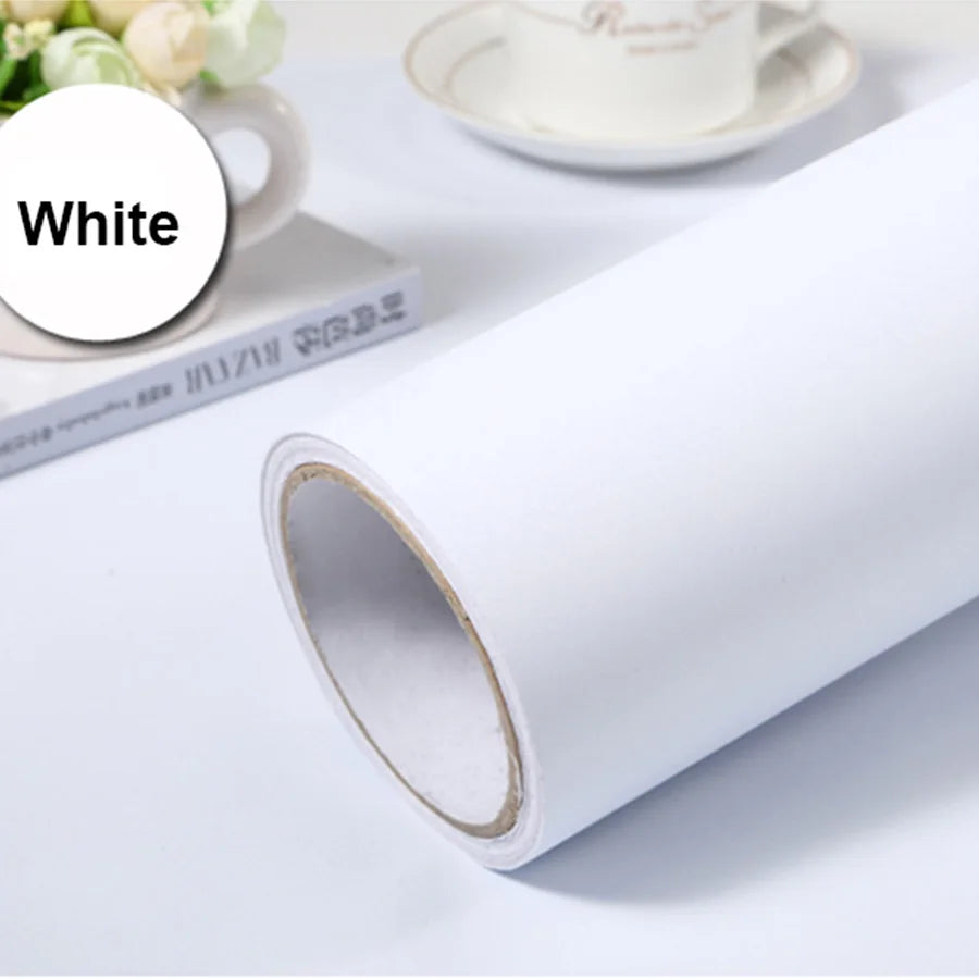 Self-Adhesive Wood Wallpaper White PVC Waterproof Decorative Film Kitchen Cabinet Bedroom Wardrobe Furniture Renovation Stickers