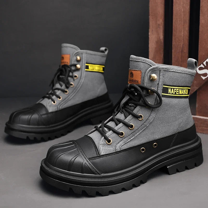 2024 Mens Boots Canvas New In Winter Casual Shoes Luxury Ankle Platform Hiking Safety Motorcycle Chelsea Tactical Cowboy Combat