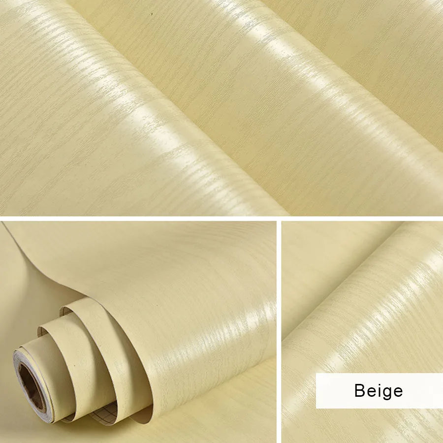 Self-Adhesive Wood Wallpaper White PVC Waterproof Decorative Film Kitchen Cabinet Bedroom Wardrobe Furniture Renovation Stickers