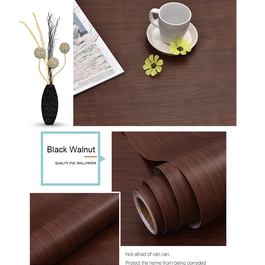 Self-Adhesive Wood Wallpaper White PVC Waterproof Decorative Film Kitchen Cabinet Bedroom Wardrobe Furniture Renovation Stickers