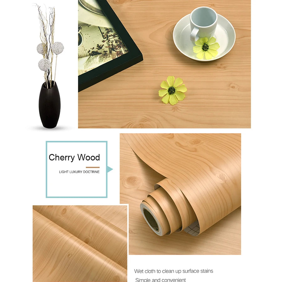 Self-Adhesive Wood Wallpaper White PVC Waterproof Decorative Film Kitchen Cabinet Bedroom Wardrobe Furniture Renovation Stickers