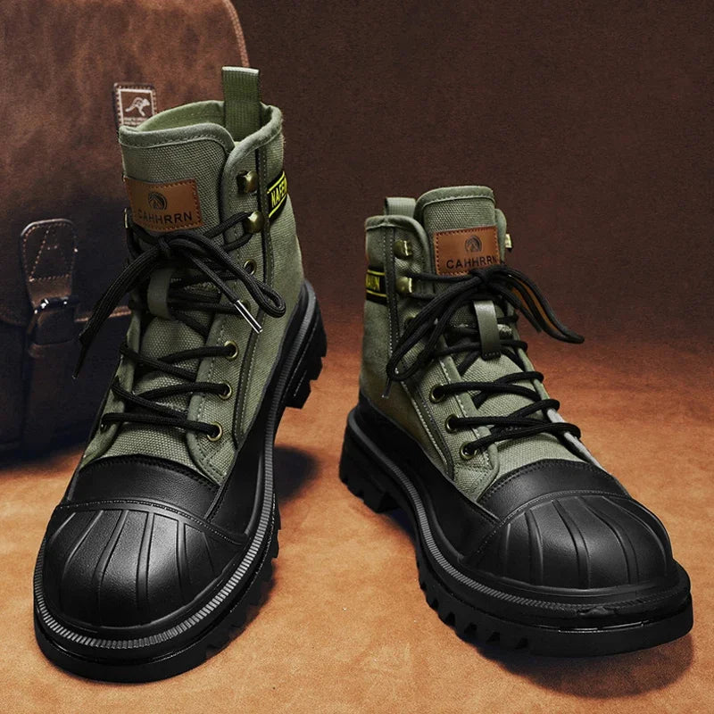 2024 Mens Boots Canvas New In Winter Casual Shoes Luxury Ankle Platform Hiking Safety Motorcycle Chelsea Tactical Cowboy Combat