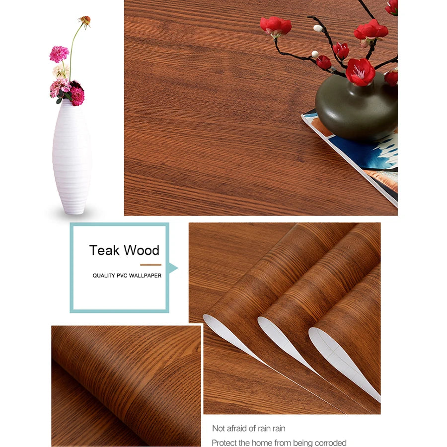 Self-Adhesive Wood Wallpaper White PVC Waterproof Decorative Film Kitchen Cabinet Bedroom Wardrobe Furniture Renovation Stickers